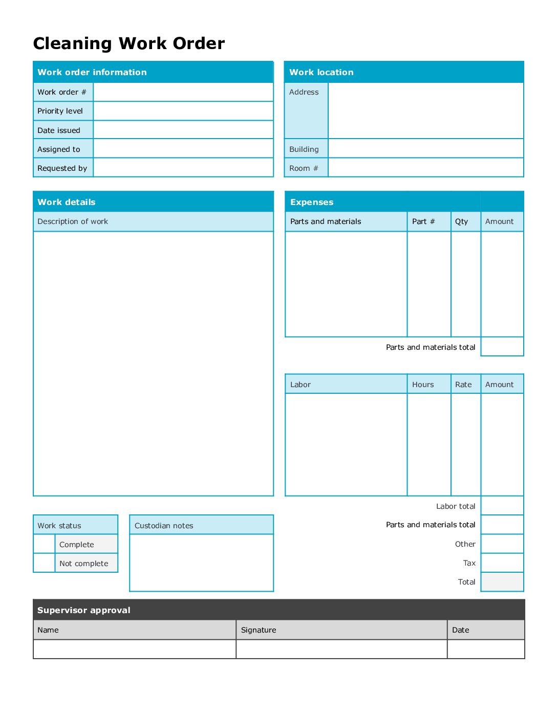 Cleaning Work Order Request Template