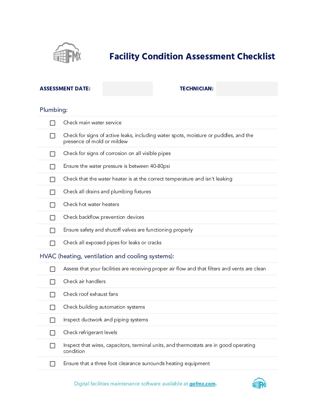 Facility Condition Assessment Checklist Template