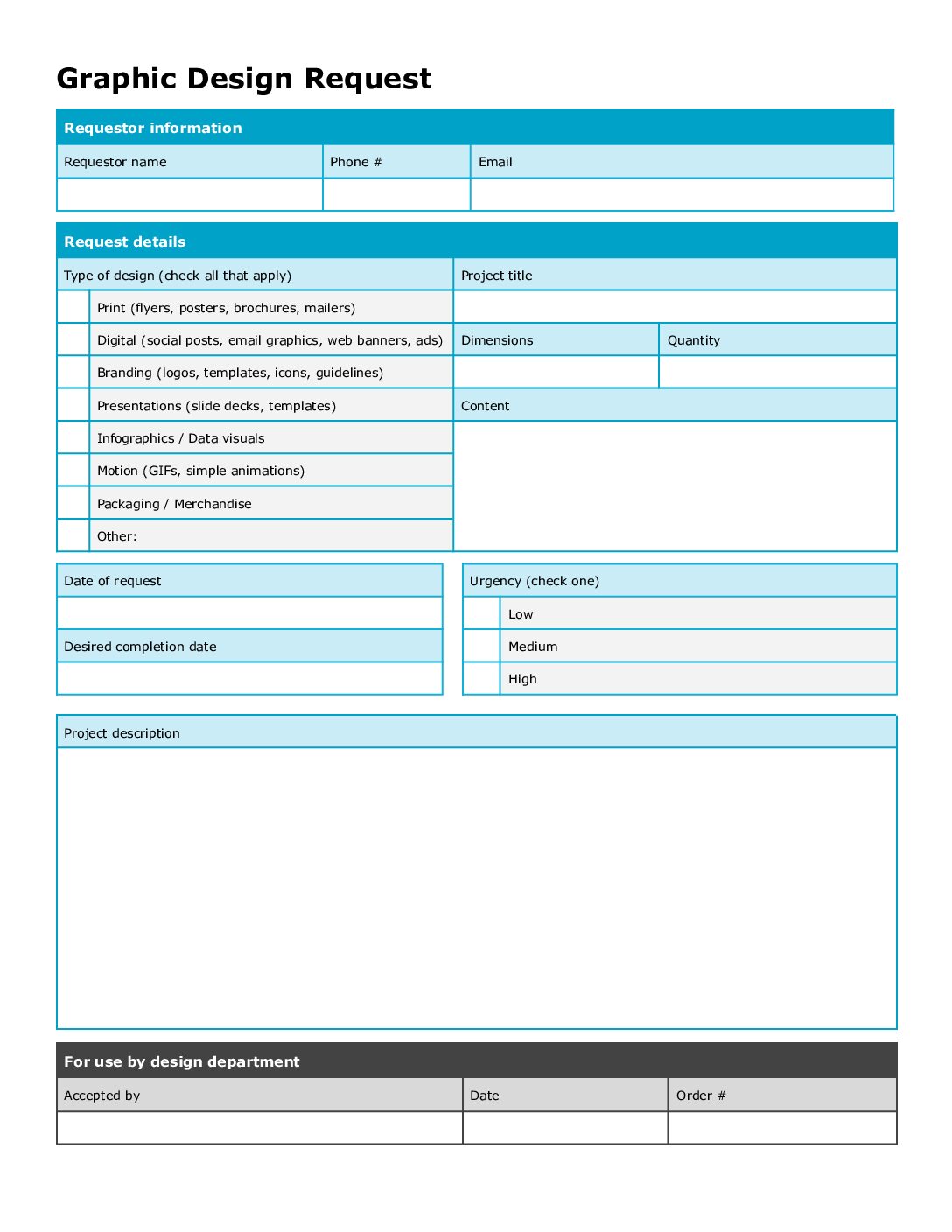 Graphic Design Work Order Request Template