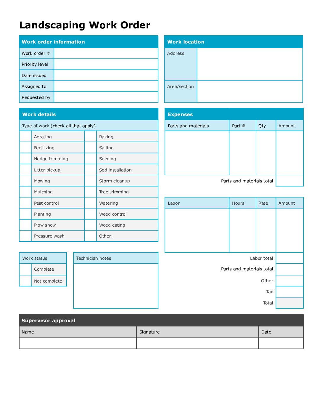 Landscaping Work Order Request Template