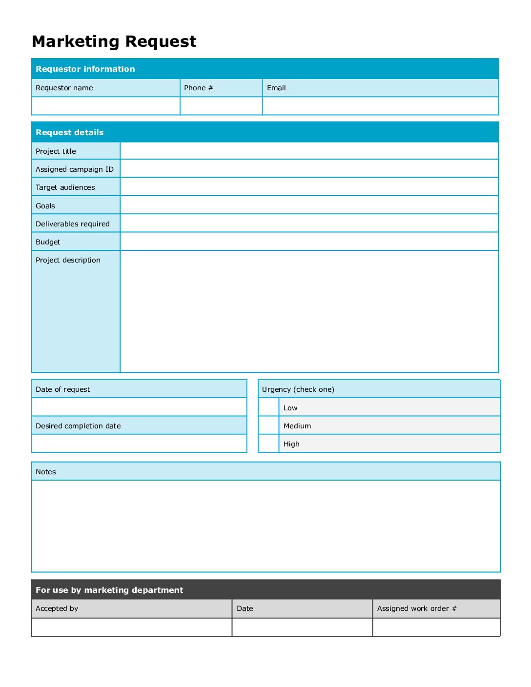 Marketing Work Order Request Template