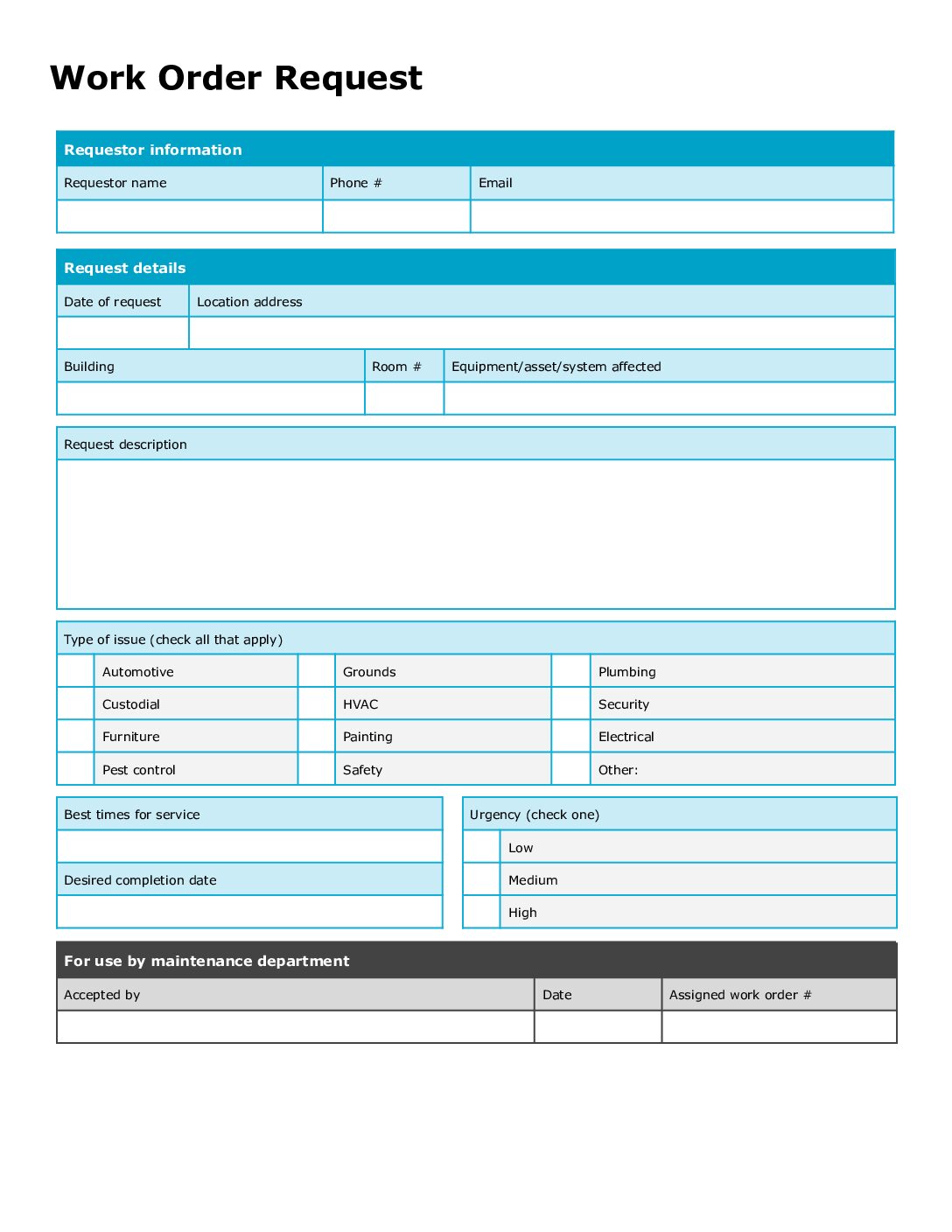 Work Request Form Template