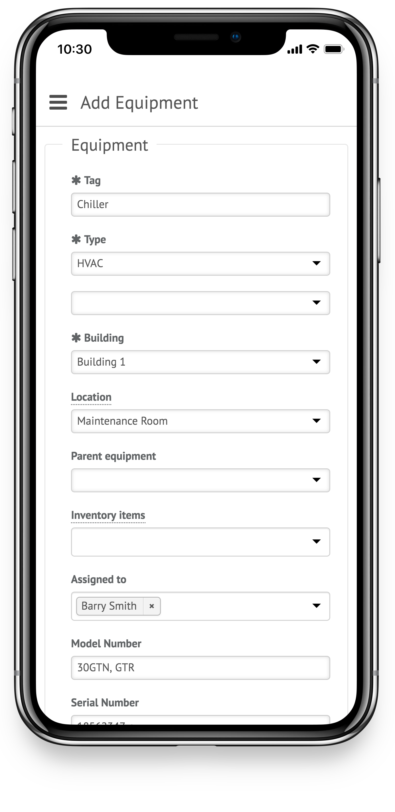 mobile equipment maintenance software on smartphone