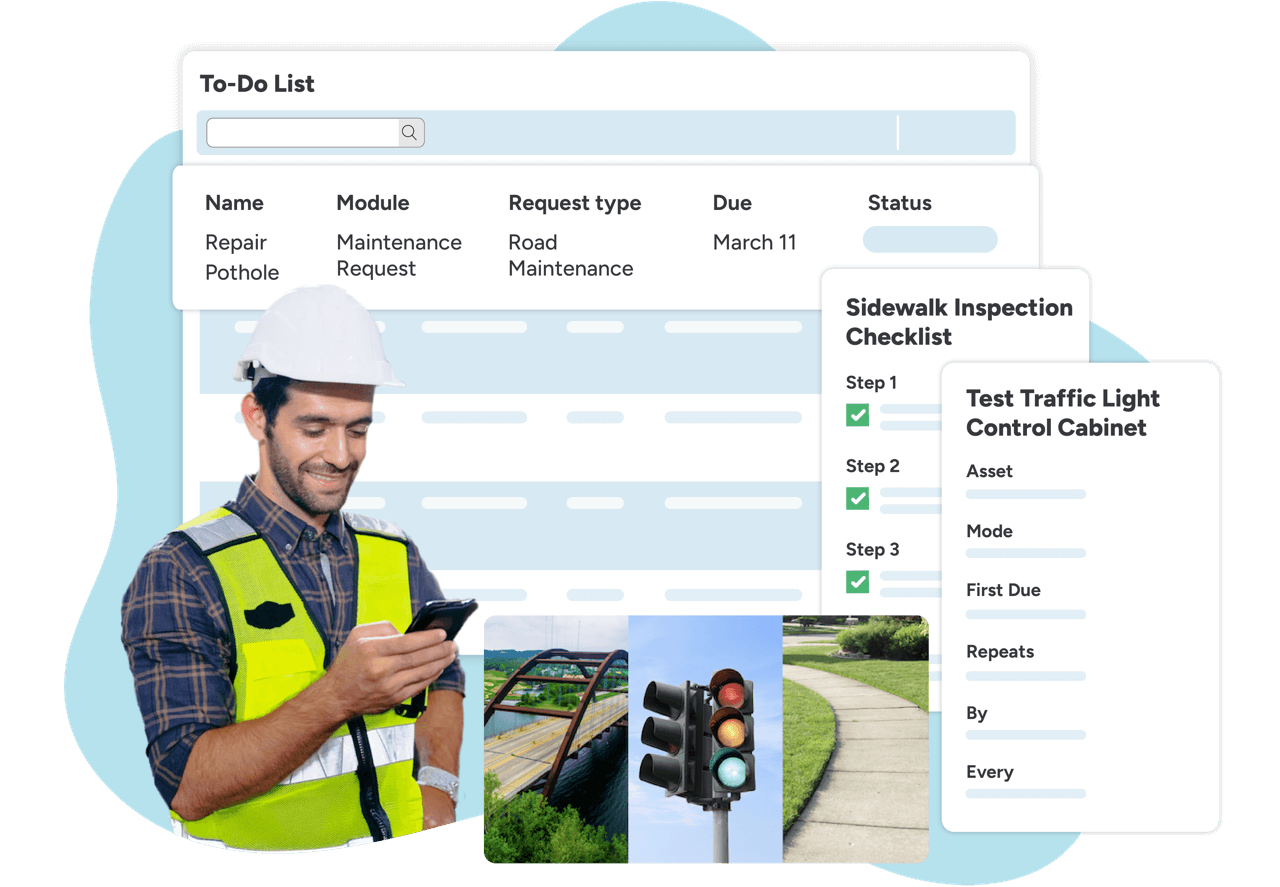 government CMMS with to-do list, inspection checklists, asset management, and mobile access