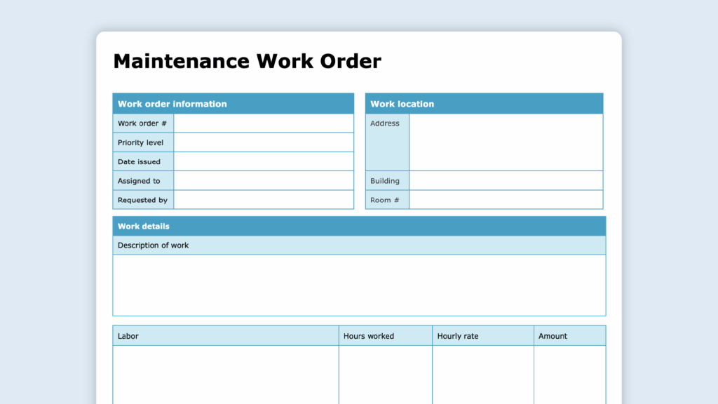 maintenance work order template