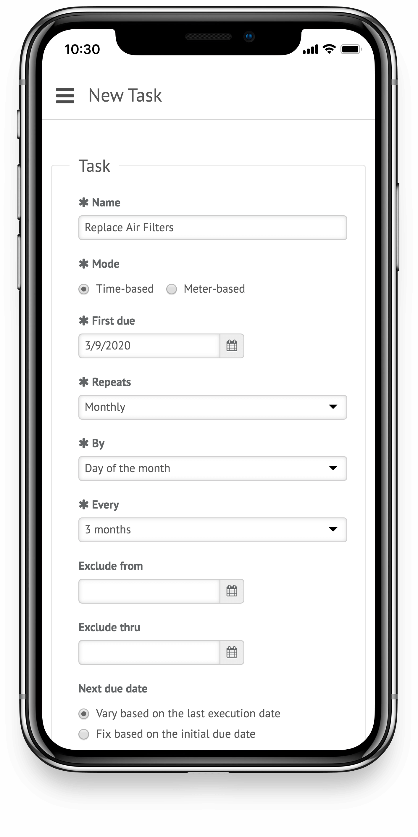 mobile preventive maintenance software screenshot