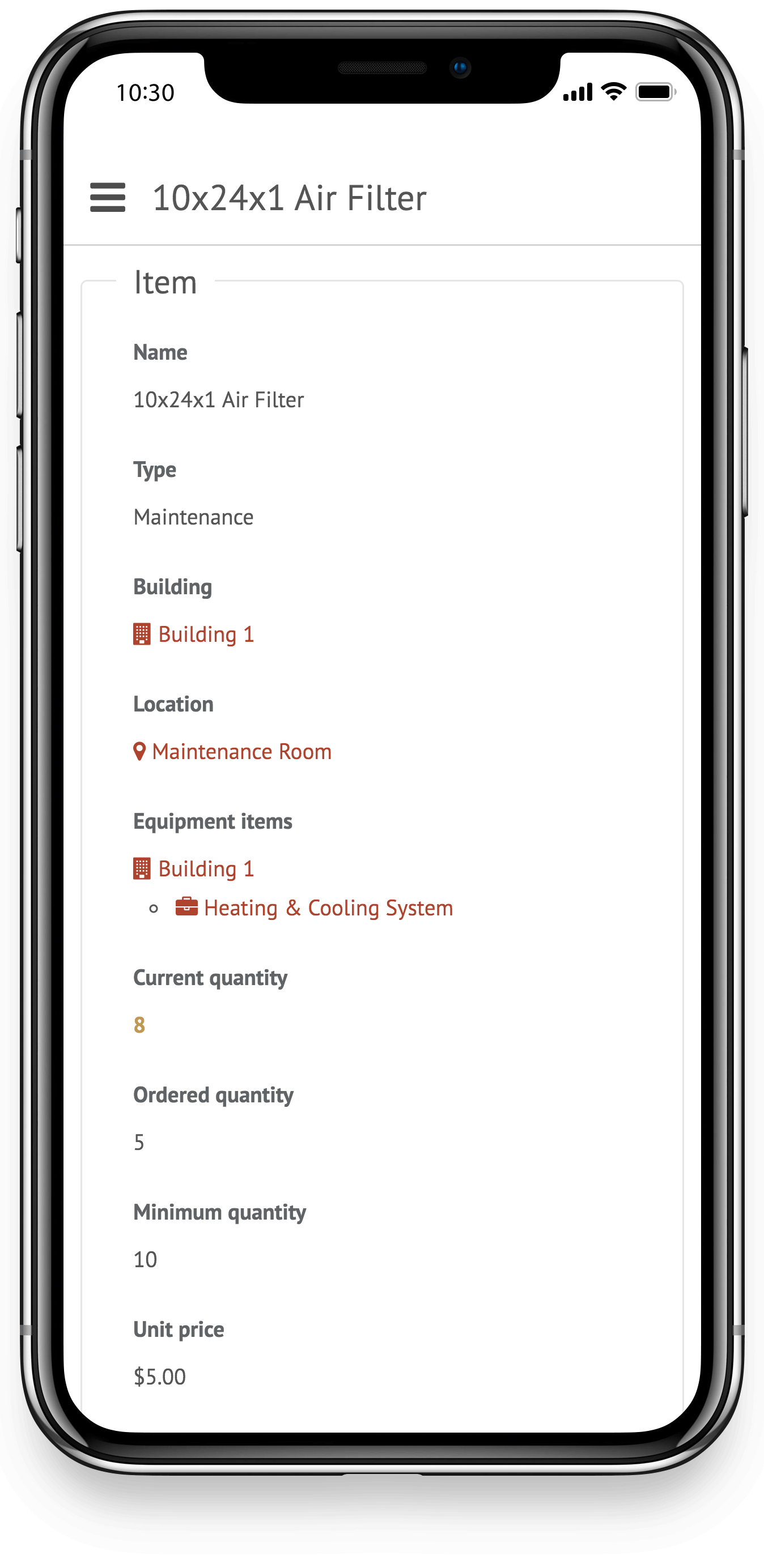 maintenance inventory software screenshot