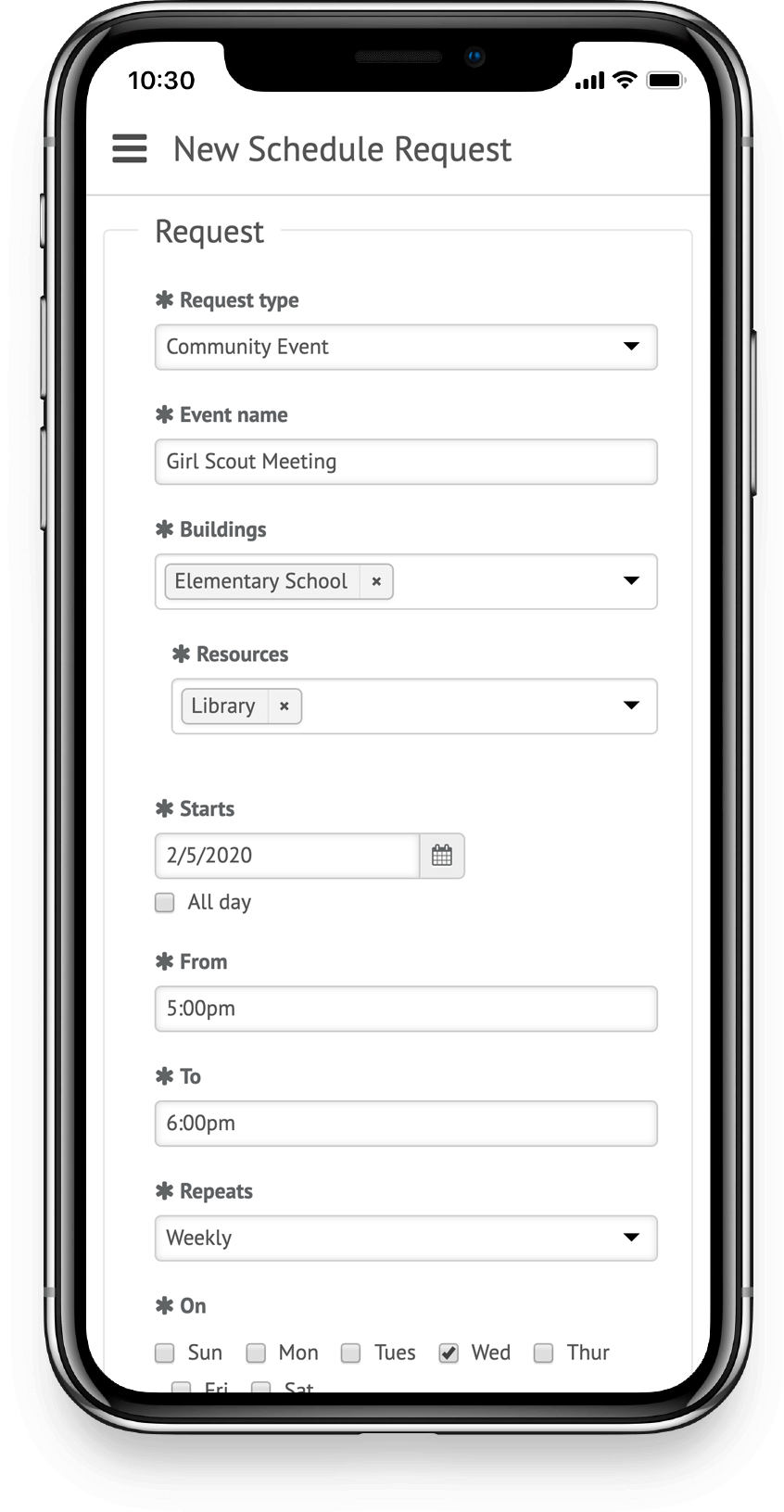 school maintenance work order request software screenshot