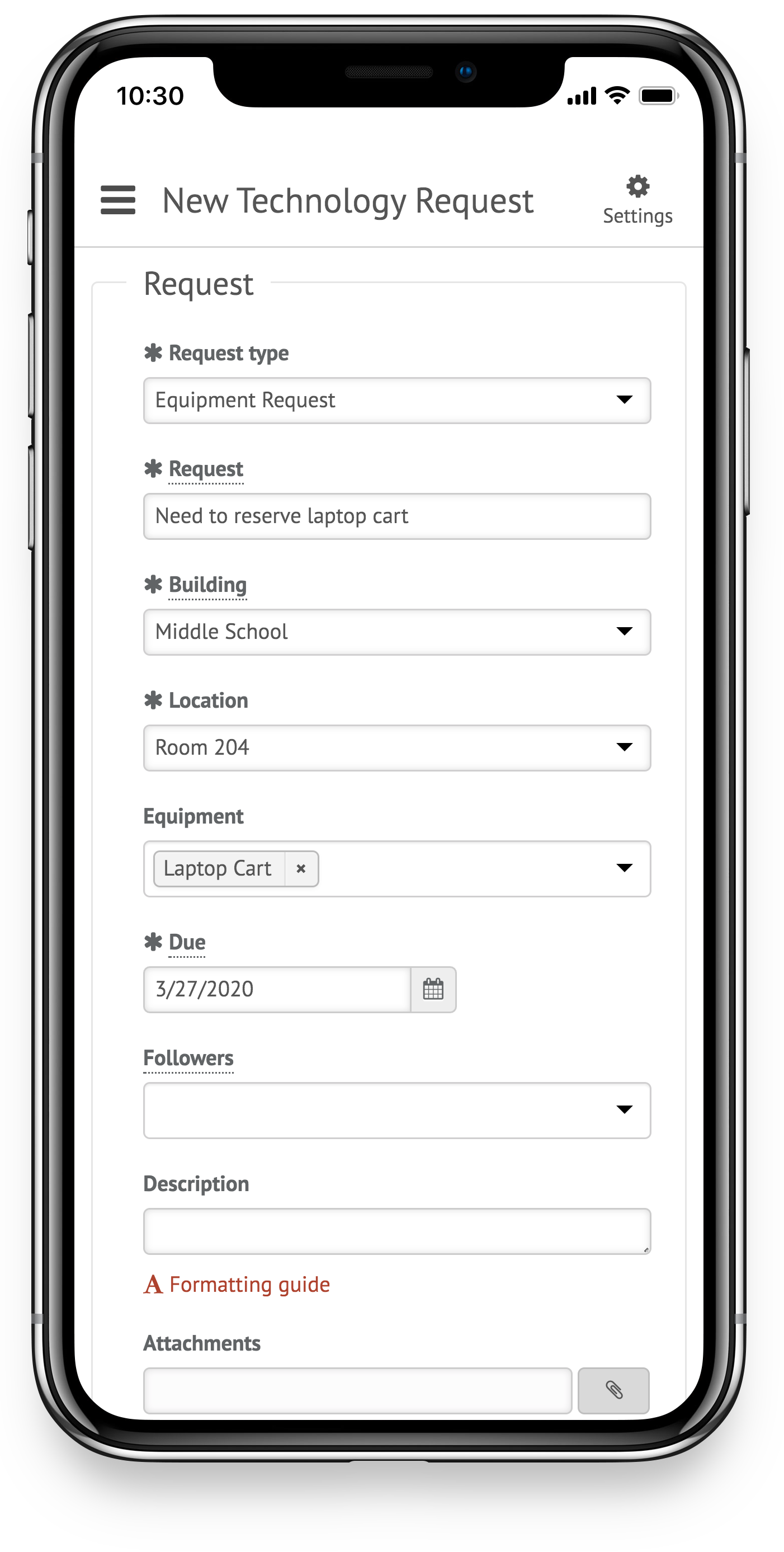 technology request screenshot