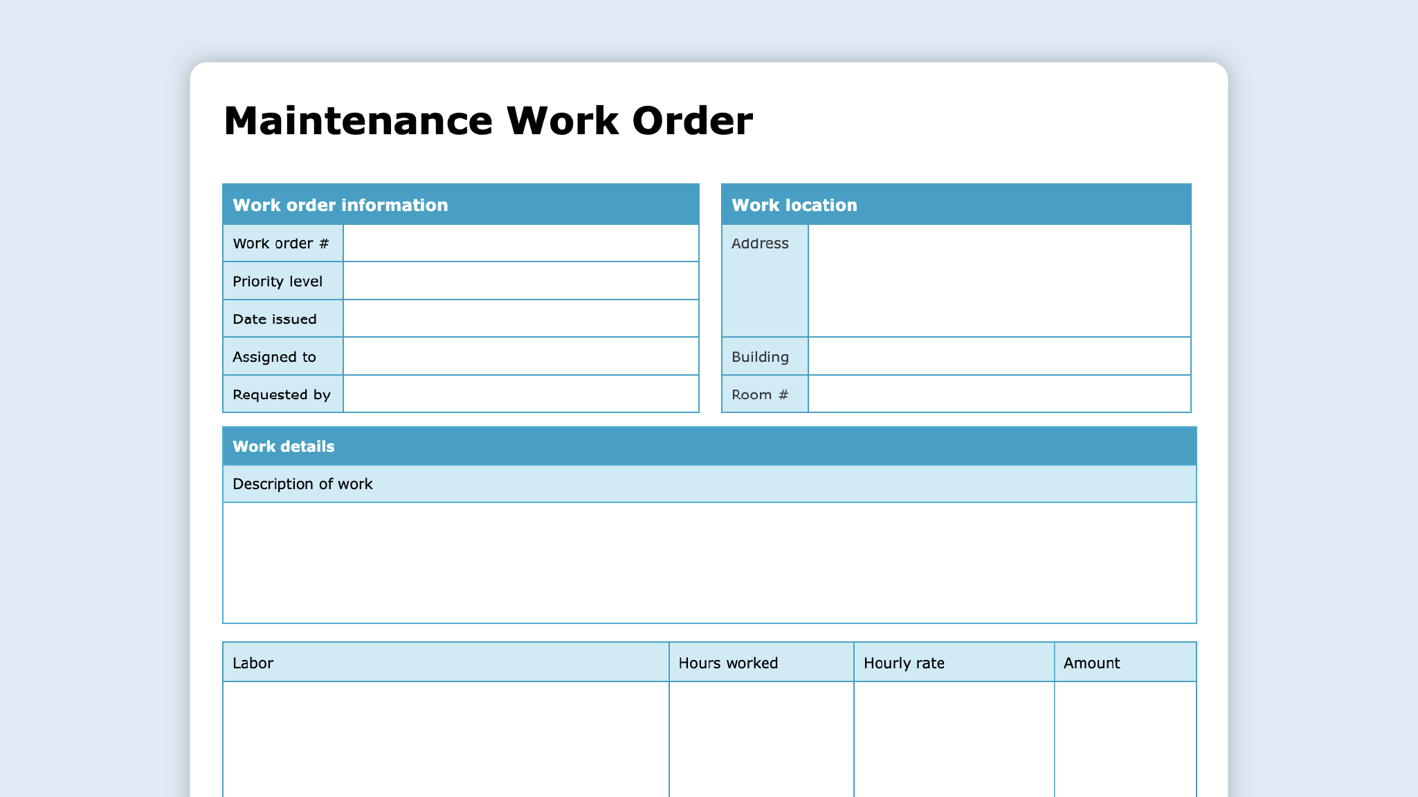 work order template: maintenance work order